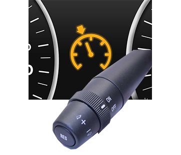 Fiat Ducato dashboard showing the cruise control feature, with buttons for activating, adjusting speed, and cancelling cruise control.