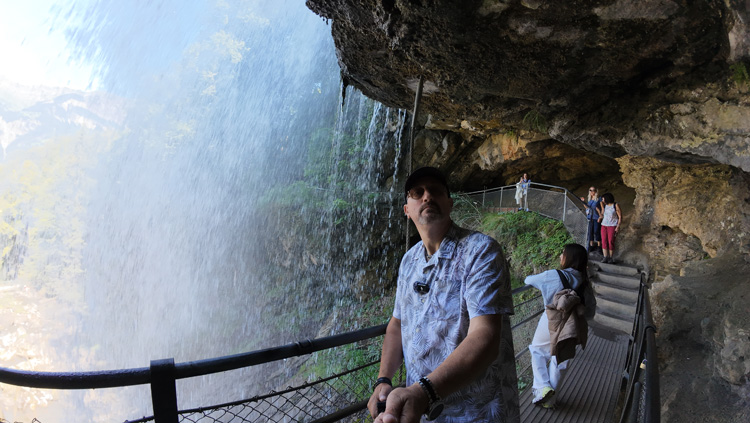 Giessbach Waterfalls from behind the falls