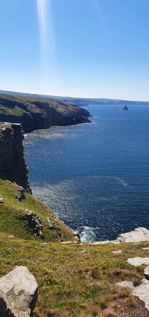 Enjoy stunning views of the bay from Tintagel Castle, featuring sweeping vistas of the shimmering waters and rugged coastline. Discover the picturesque beauty of the bay and its dramatic landscape from this historic vantage point.