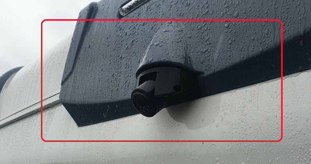 Roller Team Fiat Ducato rear view camera display showing the view behind the vehicle to help with parking and reversing in confined spaces.